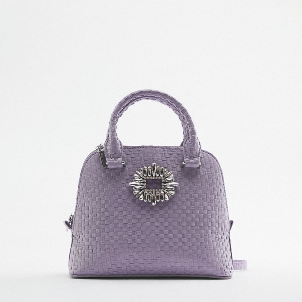 ZARA MAUVE BEADED WOVEN CITY BAG BRAND NEW WITH TAGS